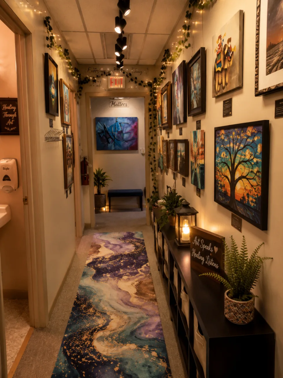 Local artist gallery hallway inside InDreams Art Experience in Medford, NJ